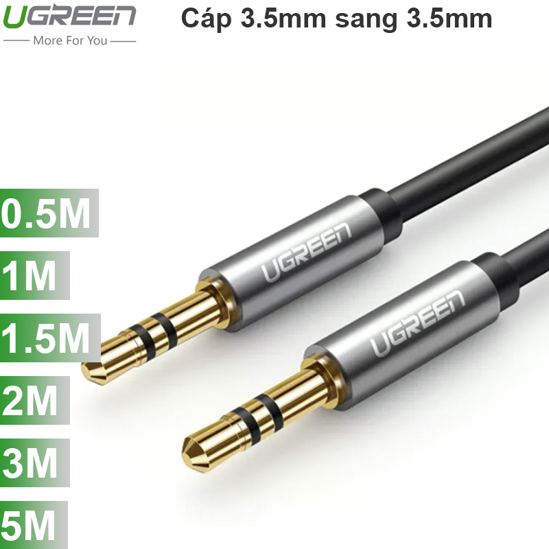 Cáp audio 3.5mm UGREEN mạ vàng 24K 0.5M 1M 2M 3M 5M (tròn màu đen)