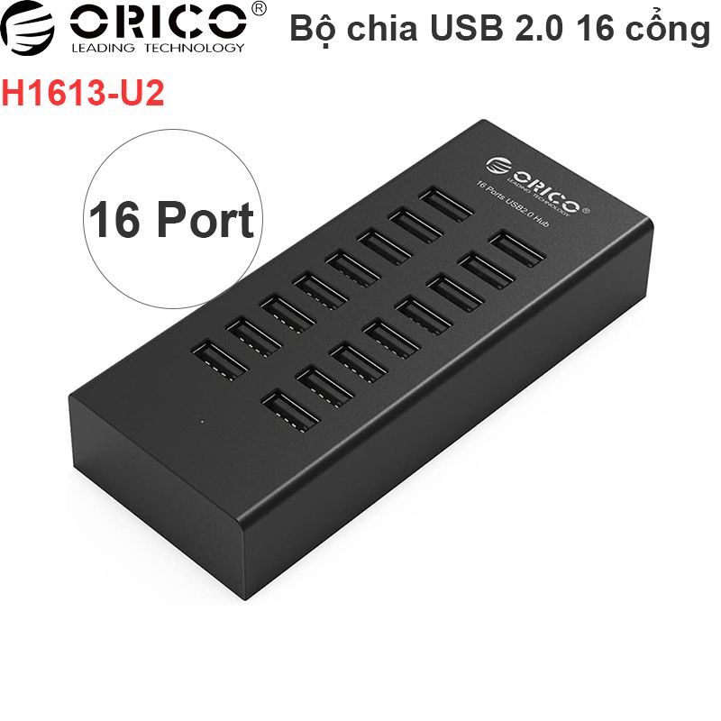 Bộ chia cổng USB 2.0  1 ra 16 có cấp nguồn 12V 2.5A Orico H1613-U2