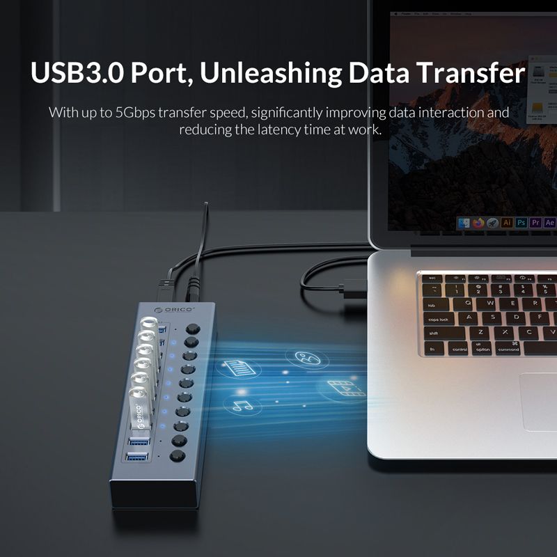  Bộ chia USB 3.0 10 cổng nguồn ngoài 12V vỏ nhôm Orico BT2U3-10AB 