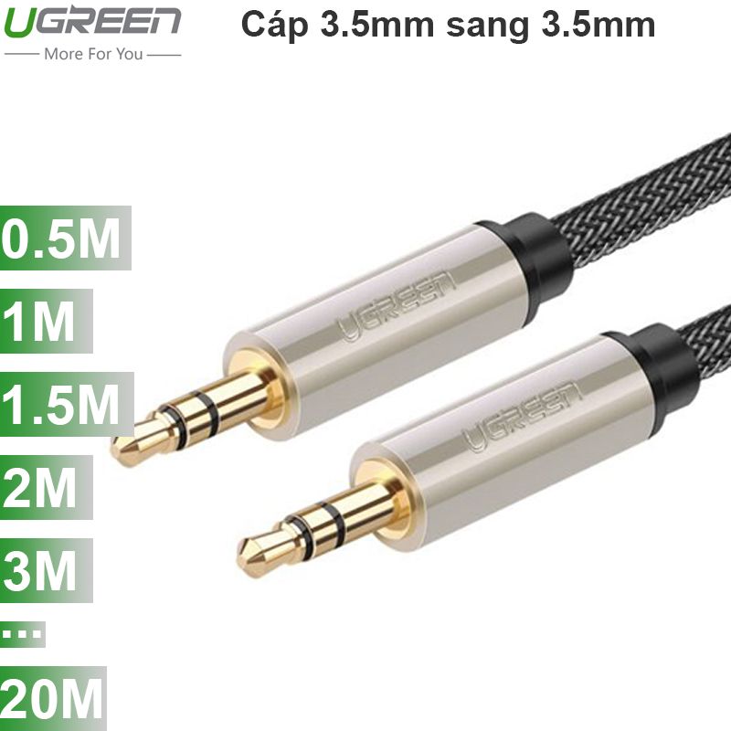 Cáp audio 3.5mm UGREEN mạ vàng 24K 0.5M 1M 1.5M 2M 3M 5M 8M 10M 12M 15M 20M (tròn bọc lưới)