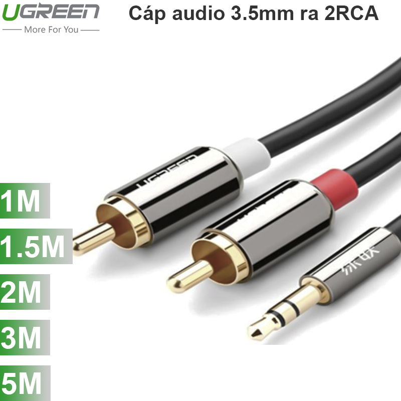 Cáp Audio 3.5mm to 2 RCA UGREEN mạ vàng 24k 1.5M 2M 3M 5M