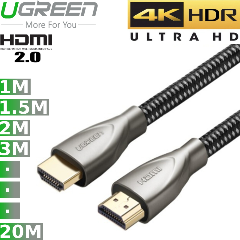Cáp HDMI 2.0 4K60Hz Ultra HD vỏ Carbon đầu kim loại 1 mét đến 20 mét chính hãng Ugreen