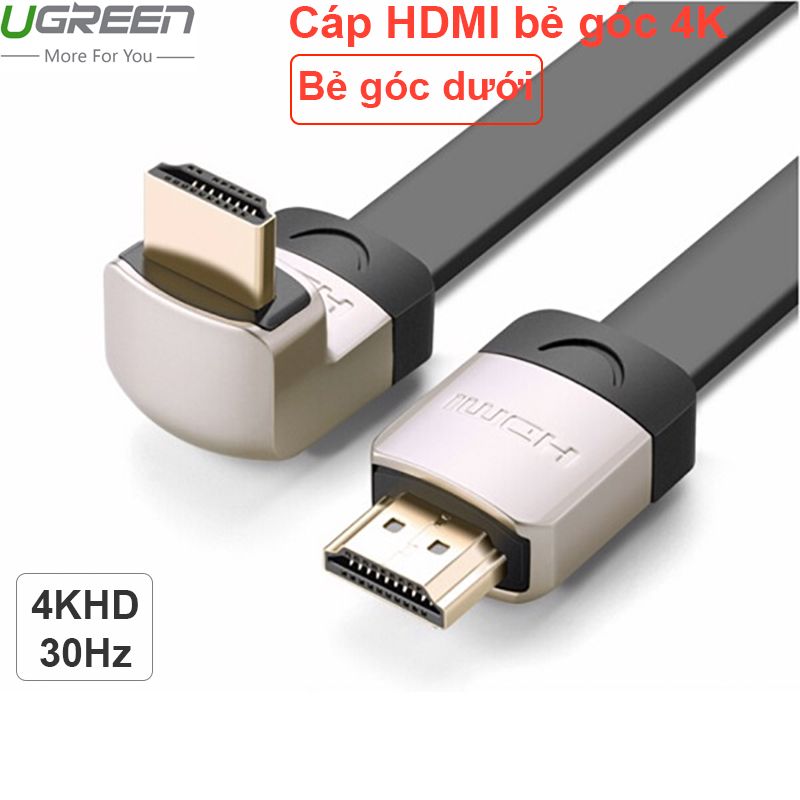 Cáp HDMI Ugreen đầu bẻ góc 90 độ (bẻ xuống) 1M 1.5M  2M  3M hỗ trợ 4K 30Hz