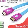 Cáp HDMI 4K siêu mỏng Z-TEK 3M-5M chuẩn 1.4 - Dây cáp HD dẹp mỏng 4K 3D 1080P V1.4 chính hãng Z-TEK