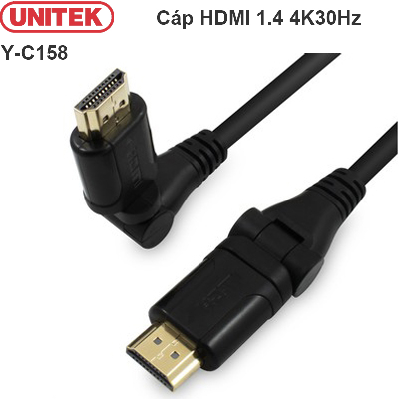 Cáp HDMI cong bẻ góc xoay 360 độ V1.4 4K 1.5 mét Unitek Y-C158