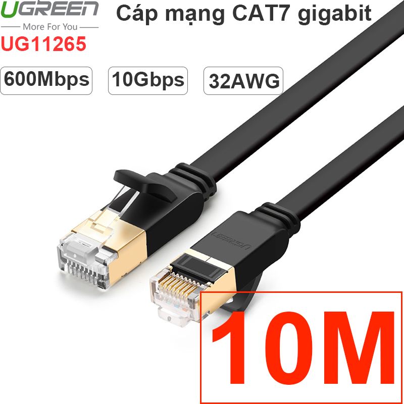  Cáp mạng LAN CAT7 10Gbps FTP UGREEN từ 1M 1.5M 2M 3M 5M 8M 10M 15M 20M, đầu bọc hợp kim mạ vàng 