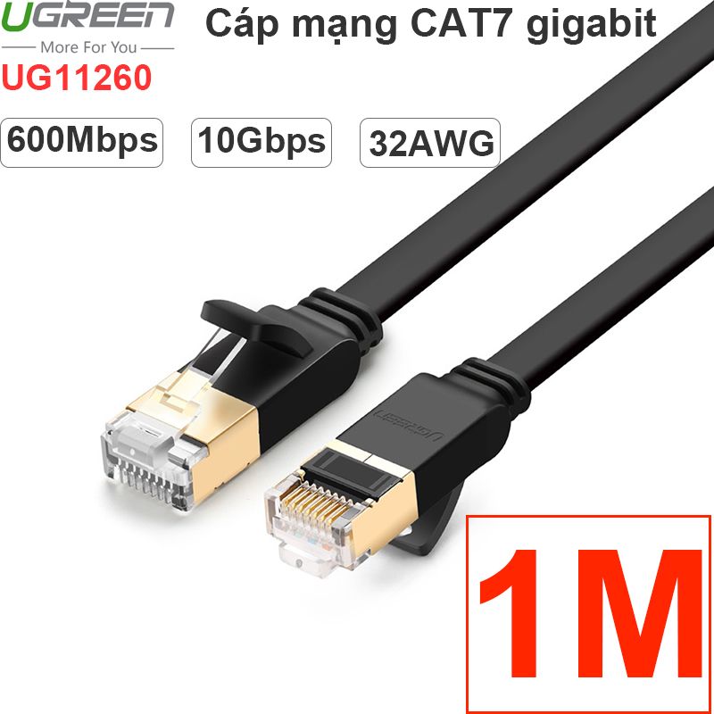  Cáp mạng LAN CAT7 10Gbps FTP UGREEN từ 1M 1.5M 2M 3M 5M 8M 10M 15M 20M, đầu bọc hợp kim mạ vàng 