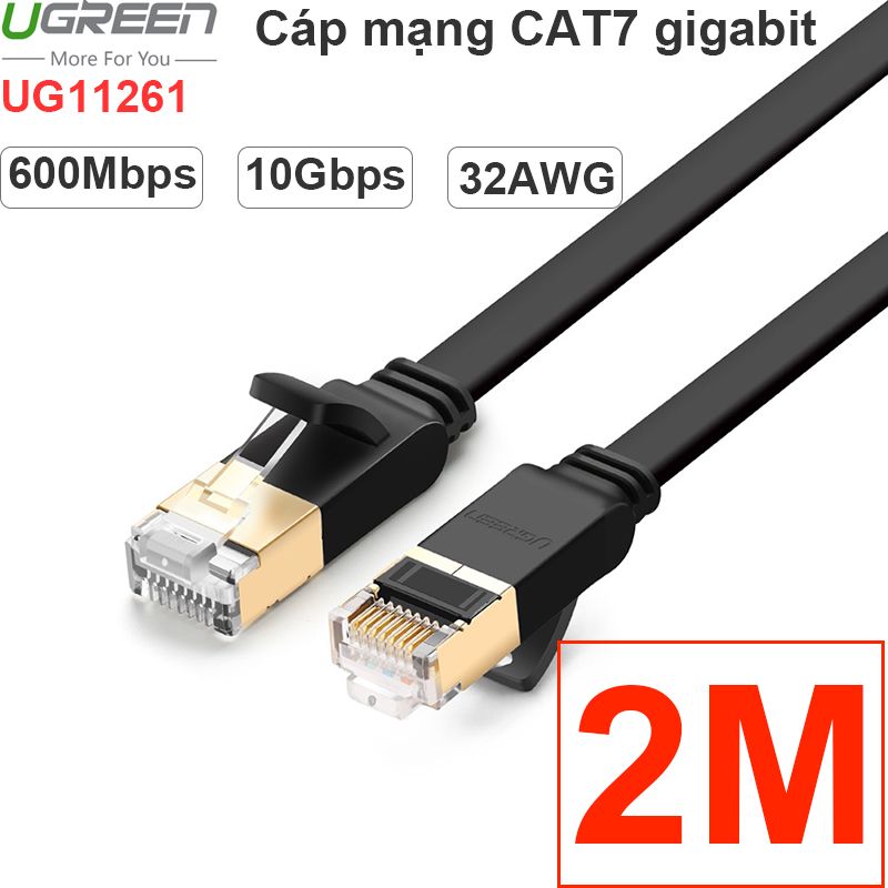  Cáp mạng LAN CAT7 10Gbps FTP UGREEN từ 1M 1.5M 2M 3M 5M 8M 10M 15M 20M, đầu bọc hợp kim mạ vàng 