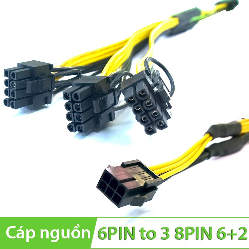 Cáp chia nguồn Molex 6PIN ra 3 8PIN 6+2 30Cm 16/18AWG