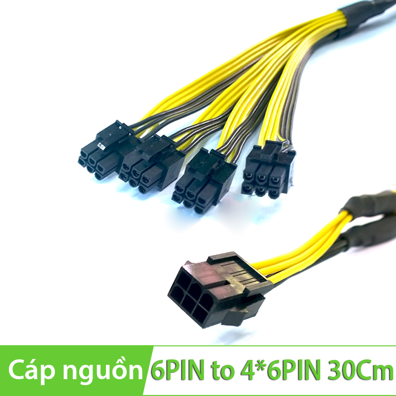 Cáp chia nguồn Molex 6PIN ra 4 đầu 6PIN 30Cm 16 16AWG