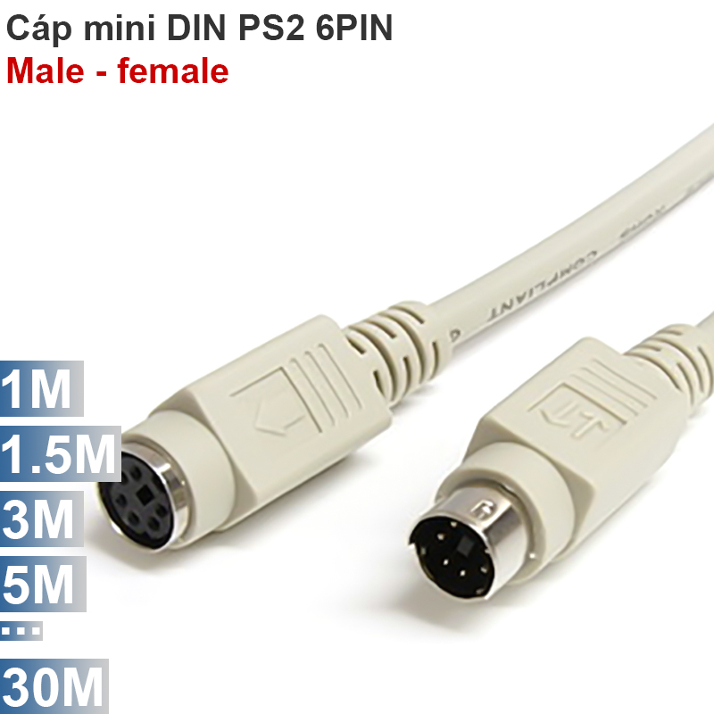 Cáp MD6 Male - Female cáp nối dài chuột bàn phím cổng PS2 1M 1.5M 3M 5M 10M ... 30M