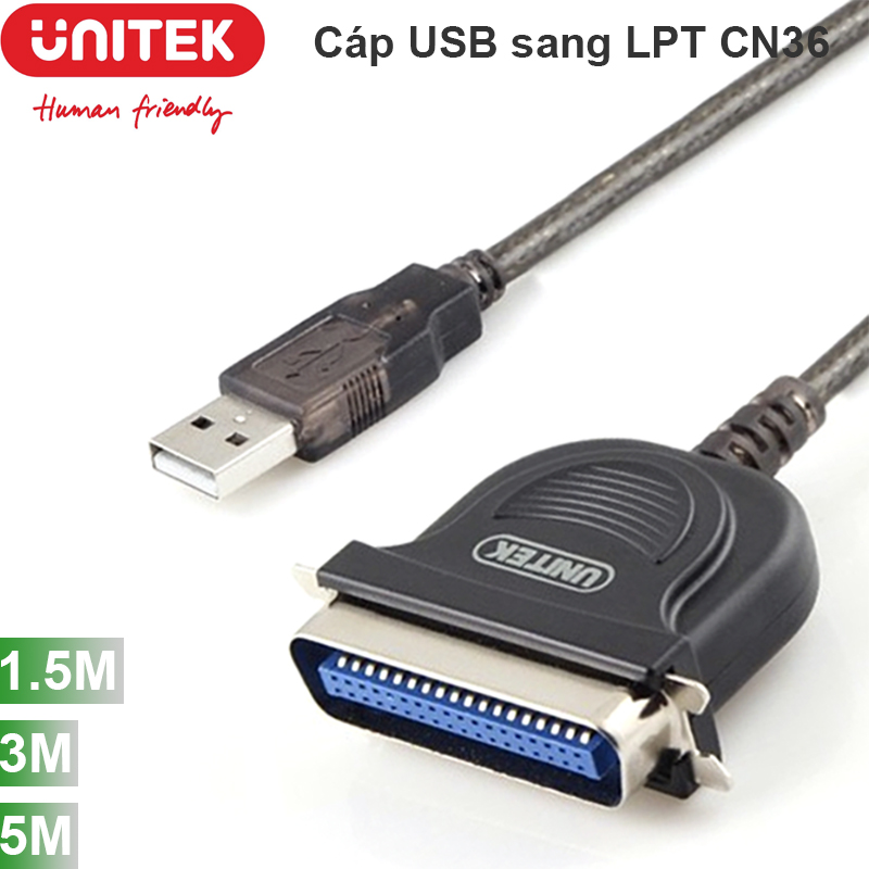 Cáp máy USB ra LPT CN36 IEEE 1284 Unitek 1.5 mét 3 mét 5 mét