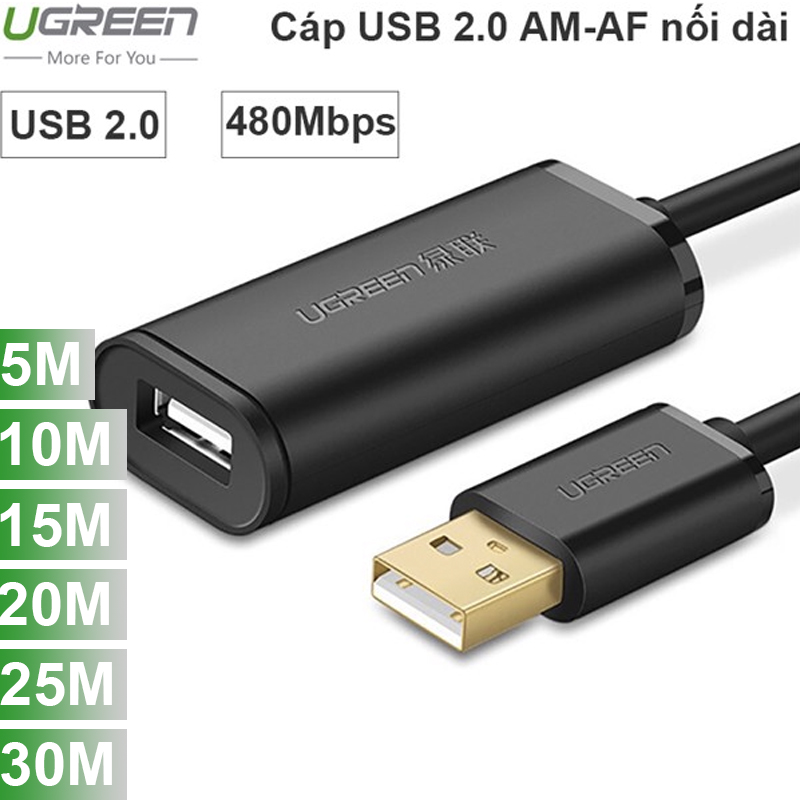 Cáp nối dài USB 2.0 UGREEN 5M 10M 15M 20M 25M 30M có IC khuếch đại