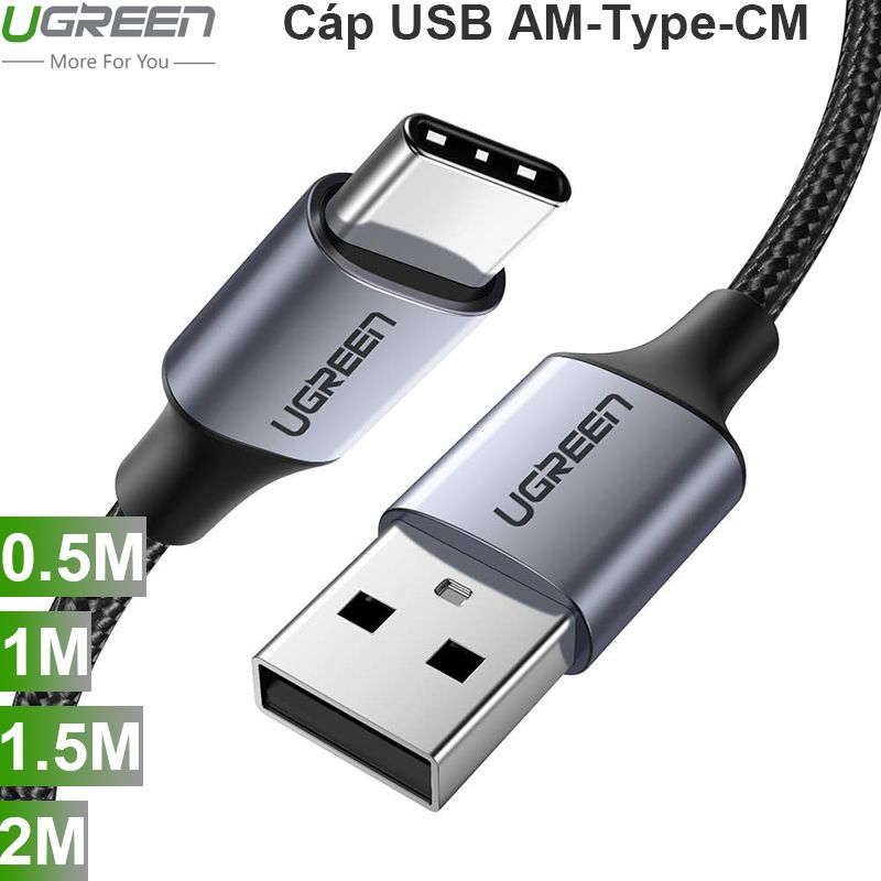 Cáp USB-C 2.0 sạc nhanh 3A QC3.0 chạy dữ liệu Smartphone Máy tính bảng USB AM sang USB CM Ugreen 0.25M-0.5M-1M-1.5M-2M