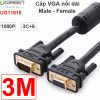 Cáp VGA UGREEN nối dài 1 đầu đực 1 đầu cái 2M | 3M đầu cáp mạ vàng 24k chống nhiễu