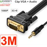  Dây cáp VGA 3+9 liền Audio 3.5mm 2M | 3M | 5M hỗ trợ âm thanh 2 kênh full HD 1080P chính hãng UGREEN 