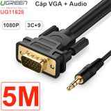  Dây cáp VGA 3+9 liền Audio 3.5mm 2M | 3M | 5M hỗ trợ âm thanh 2 kênh full HD 1080P chính hãng UGREEN 