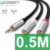 Cáp audio 3.5mm ra 2 đầu AV RCA lõi đồng tinh khiết OFC bọc nilon chống rối Ugreen 0.5M | 1M | 1.5M | 3M | 5M