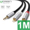 Cáp audio 3.5mm ra 2 đầu AV RCA lõi đồng tinh khiết OFC bọc nilon chống rối Ugreen 0.5M | 1M | 1.5M | 3M | 5M