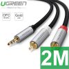 Cáp audio 3.5mm ra 2 đầu AV RCA lõi đồng tinh khiết OFC bọc nilon chống rối Ugreen 0.5M | 1M | 1.5M | 3M | 5M