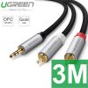 Cáp audio 3.5mm ra 2 đầu AV RCA lõi đồng tinh khiết OFC bọc nilon chống rối Ugreen 0.5M | 1M | 1.5M | 3M | 5M