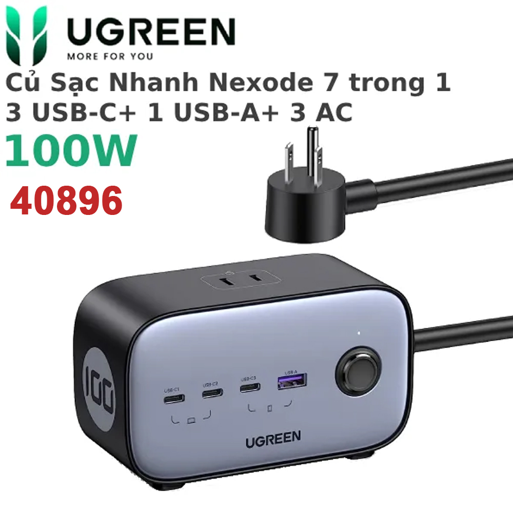 Bộ sạc nhanh 100W Ugreen 40896 GaN 2 DigiNest Pro USB C cho điện thoại, máy tính bảng, laptop