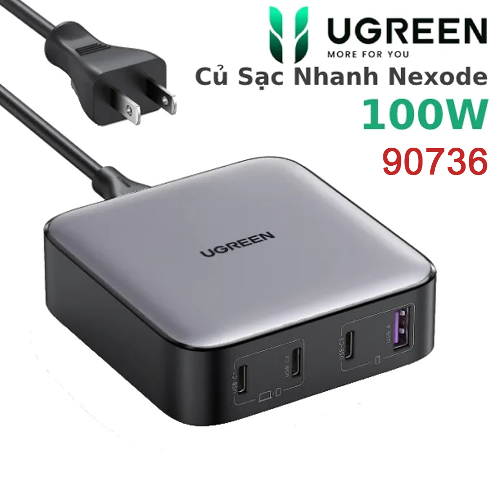 Củ sạc nhanh Nexode 100W GaN 4 cổng, 3x USB Type-C, 1x USB-A Ugreen 90736