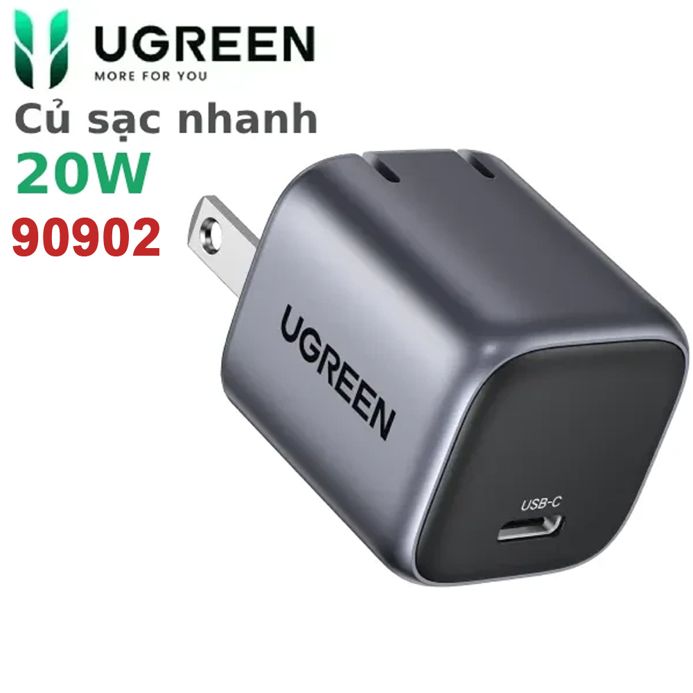 Củ sạc nhanh USB Type C 20W GaN Ugreen 90902 Hỗ trợ QC4+, PD3.0 CD318