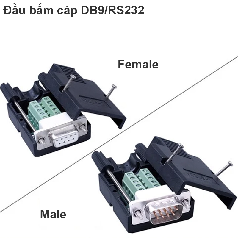 Đầu bấm DB9 RS232 Male - Female + Vỏ ốp HD-LINK, Đầu bấm phụ kiện điện tử Hà Nội