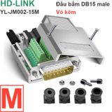  Đầu bấm cổng DB15 đực male bắt vít kèm vỏ ốp nhựa chân đồng HD-LINK YL-SCD-15M 