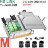  Đầu bấm cổng DB25 cái female bắt vít kèm vỏ ốp kẽm chân đồng mạ vàng 24K HD-LINK YL-JM003-25F 