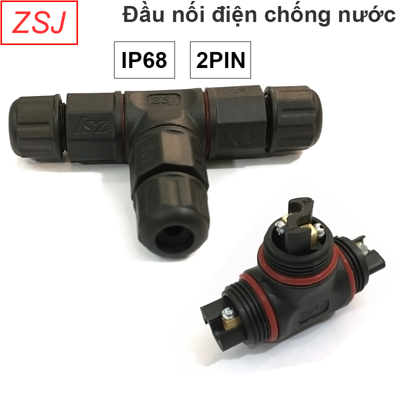 Đầu nối cút nối chia dây cáp điện 2 lõi chống nước IP68 3 thành phần bẻ góc chữ T (1 chiếc)