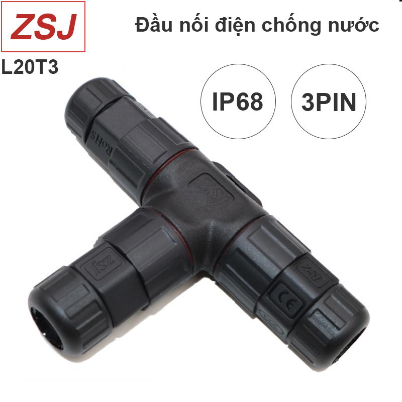 Đầu nối điện ngoài trời phân nhánh chữ T 3 lõi chống nước IP68 5-8mm ZSJ L20T3