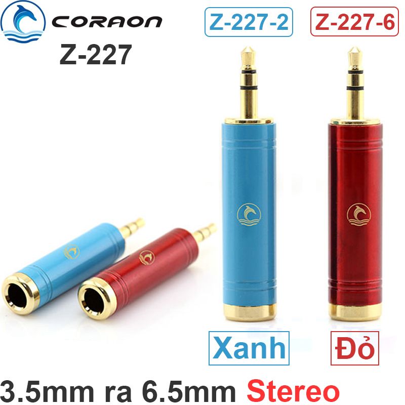 Đầu chuyển đổi âm thanh 3.5mm đực sang 6.35 cái stereo Coraon Z-227-2 xanh / Z-227-6 đỏ