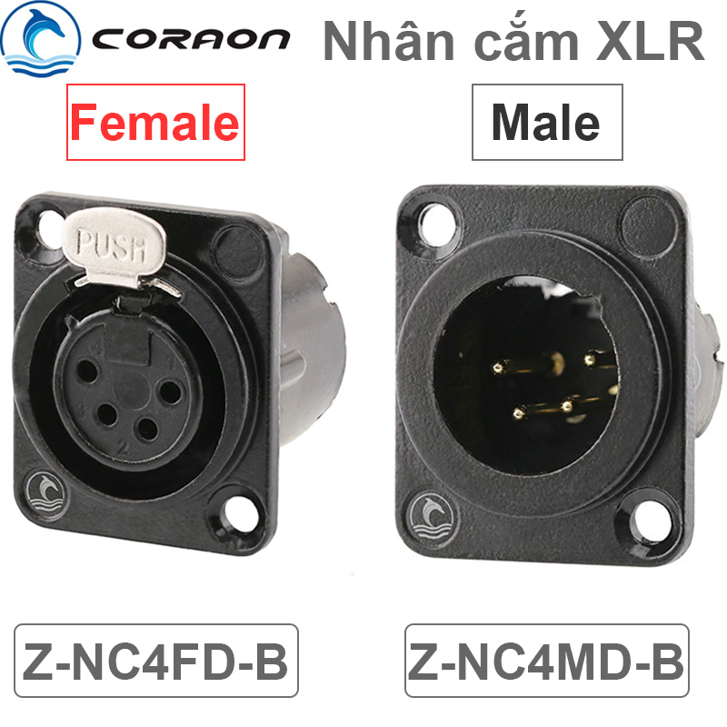 Đầu hàn cổng XLR 4PIN Male - Female gắn trên tường bảng điều khiển Coraon Z-NC4MD-LX-B / Z-NC4FD-LX-B