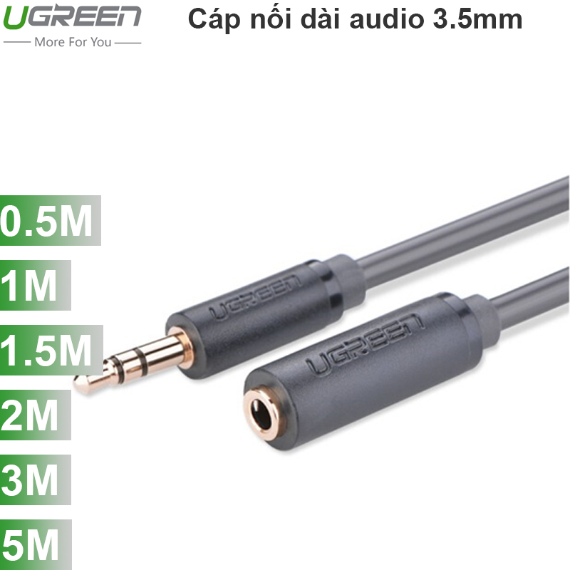 Cáp audio 3.5mm nối dài 0.5M 1M 1.5M 2M 3M 5M Ugreen (vỏ nhựa màu đen)