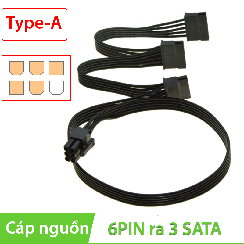 Cáp chuyển đổi nguồn 6pin sang 3 SATA type-A