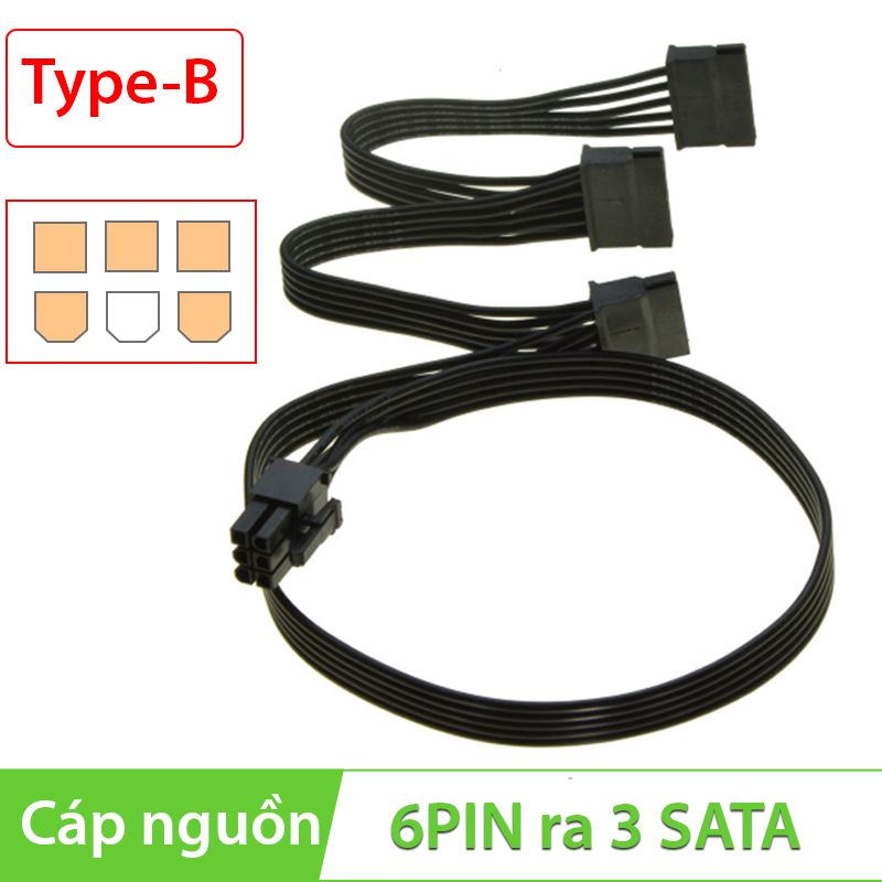 Cáp đổi nguồn 6PIN ra 3 SATA type-B