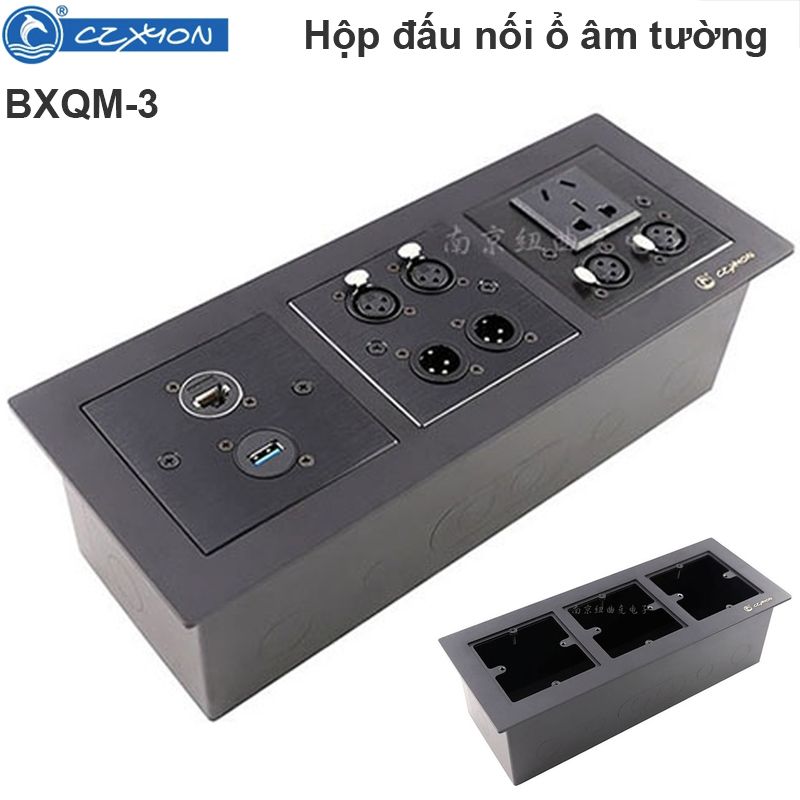 Đế âm hộc cắm 3 khay âm tường mặt bàn chịu lực thép không gỉ Coraon BXQM-3