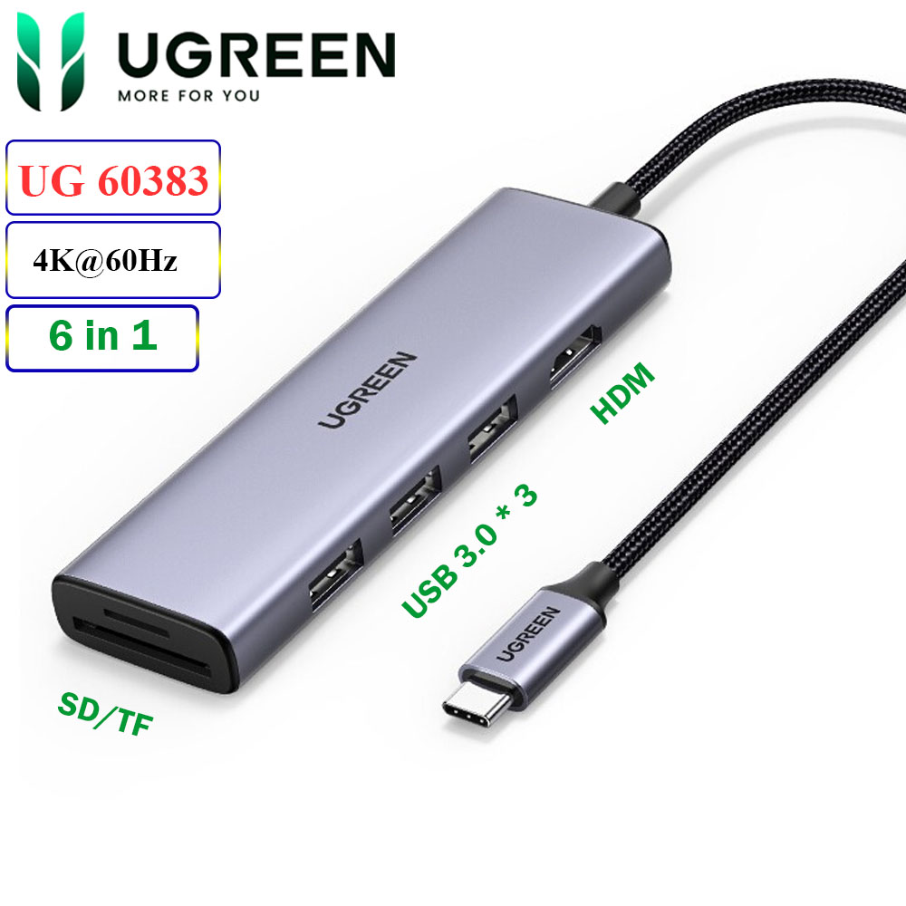 Bộ chuyển USB type C ra HDMI 4K@60Hz 3 USB 3.0 đọc thẻ nhớ Ugreen CM511 60383