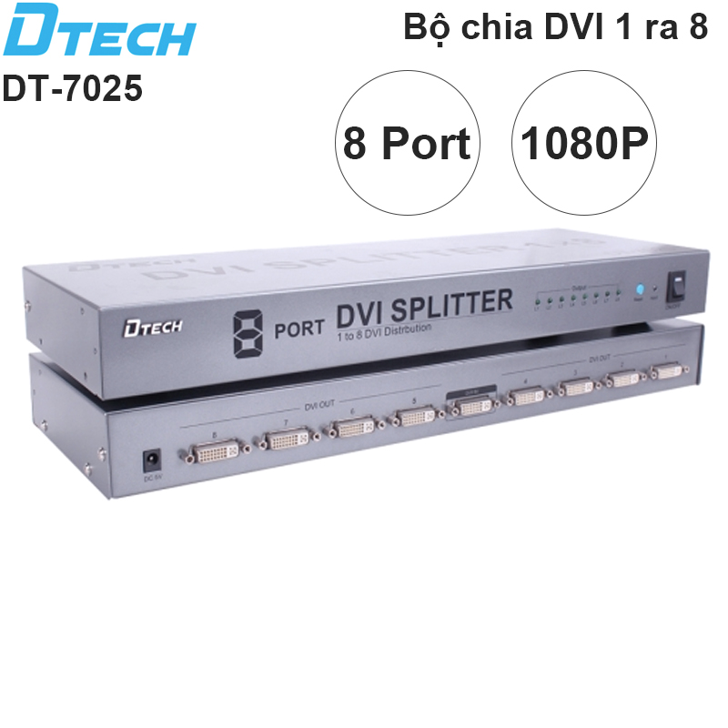 Bộ chia màn hình DVI splitter 1 ra 8 1080P DTECH DT-7025