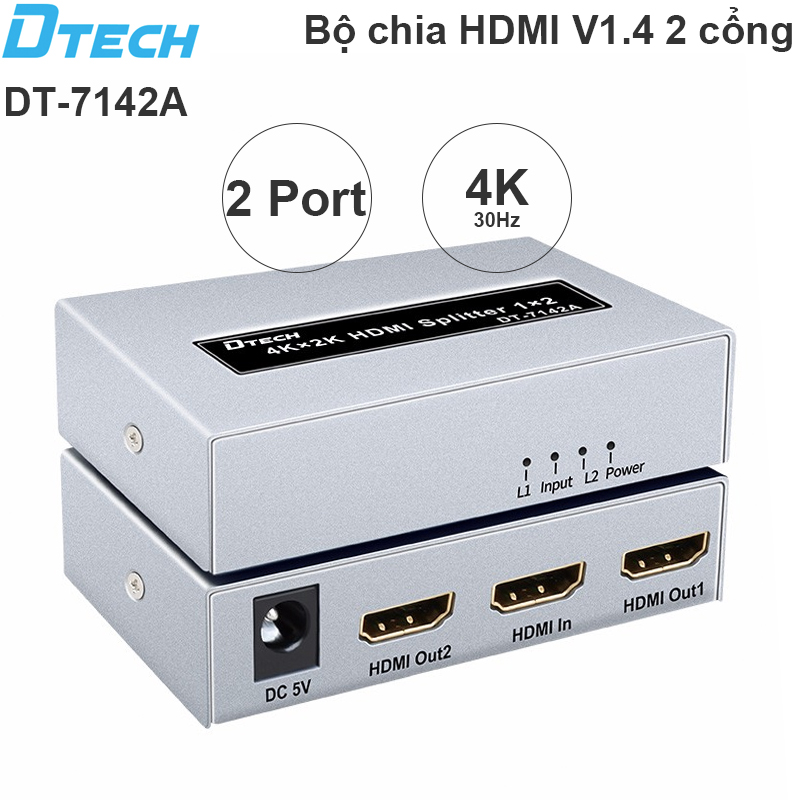 Bộ chia HDMI V1.4 4K30Hz 3D 2 cổng DTECH DT-7142A