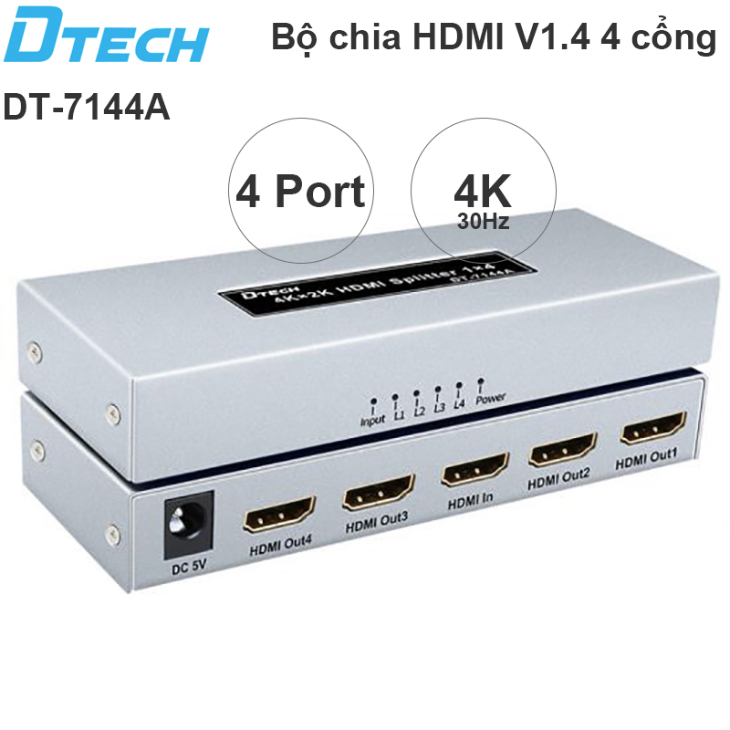 Bộ chia HDMI V1.4 4K30Hz 3D 4 cổng DTECH DT-7144A