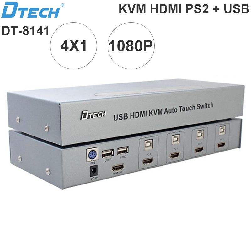 KVM Switch HDMI 4 ra 1 hỗ trợ fullHD, 3D Dtech DT-8141