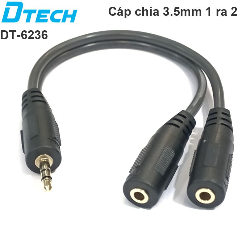 Cáp chia audio 3.5mm 1 ra 2 20Cm DTECH DT-6236 (hàng thanh lý)