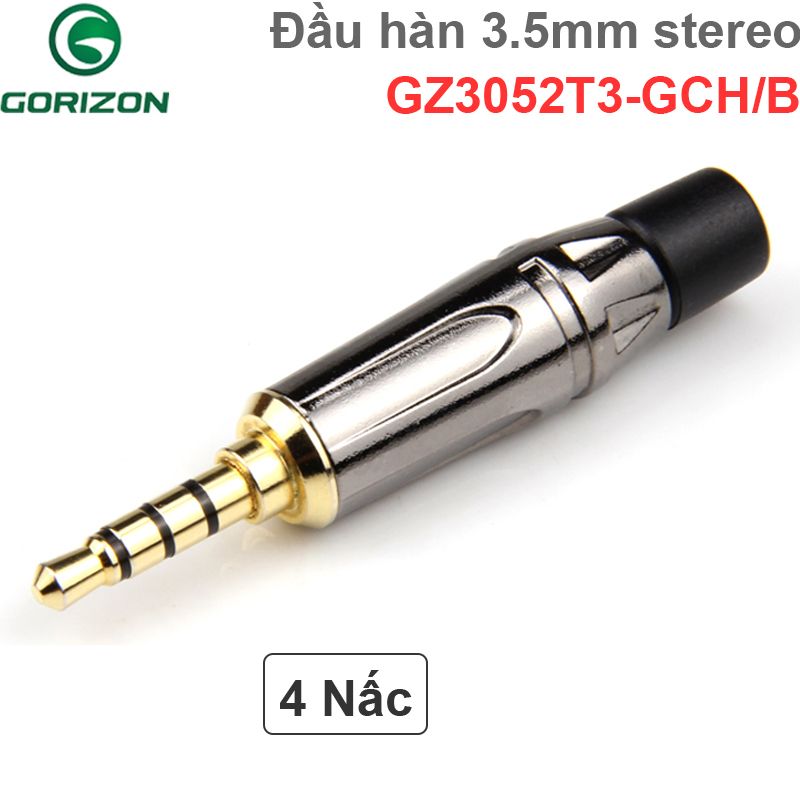 Đầu hàn giắc cắm audio 3.5mm stereo 4 nấc 5mm bẻ góc Gorizon GZ3052T3-GCH/B