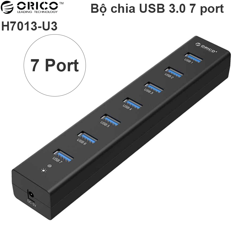 Bộ chia USB 3.0 7 port ORICO H7013-U3 có cấp nguồn ngoài 5V