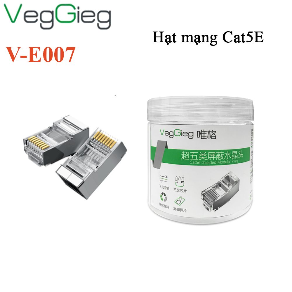 Hạt mạng, đầu bấm mạng CAT5E SFTP  đầu bọc kim loại VegGieg V-E007 ( hộp 100 hạt )