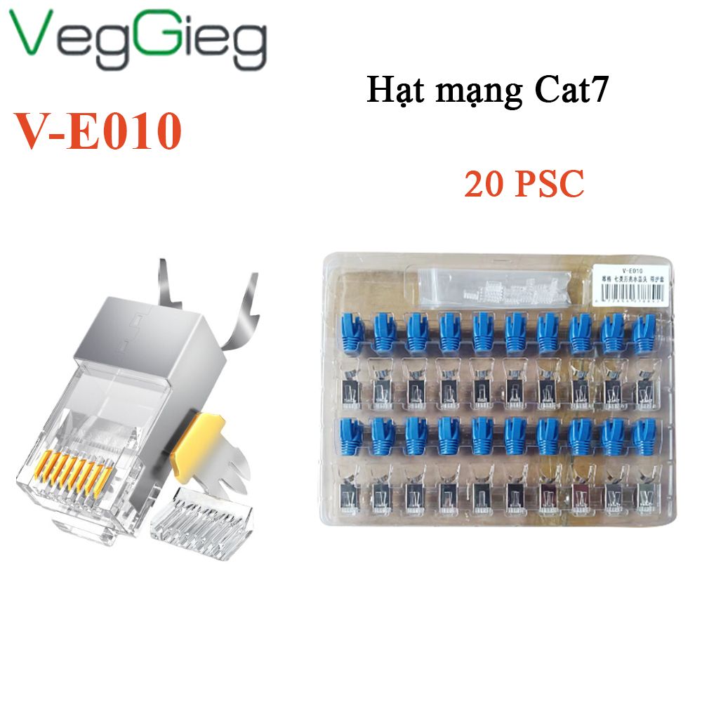 Hạt mạng, đầu bấm mạng CAT7 SFTP  đầu bọc kim loại VegGieg V-E010 ( Vỉ 20 hạt )