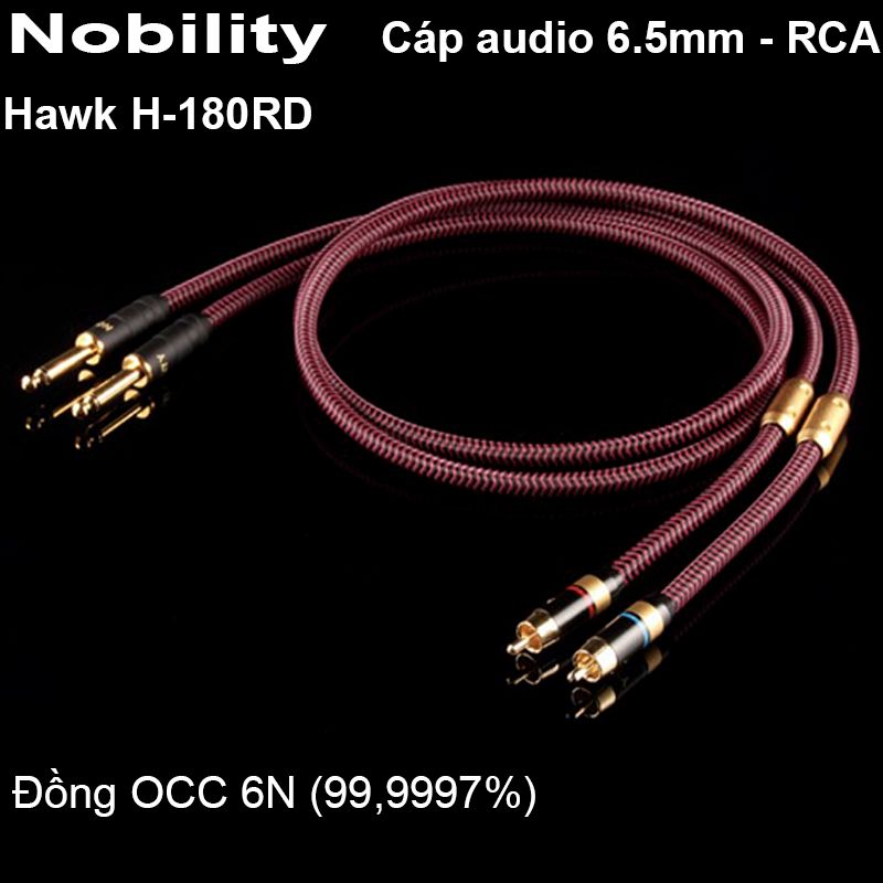 Cáp audio 6.35mm ra RCA đồng 6N OCC Nobility Hawk H-180RD 1 mét 2 sợi